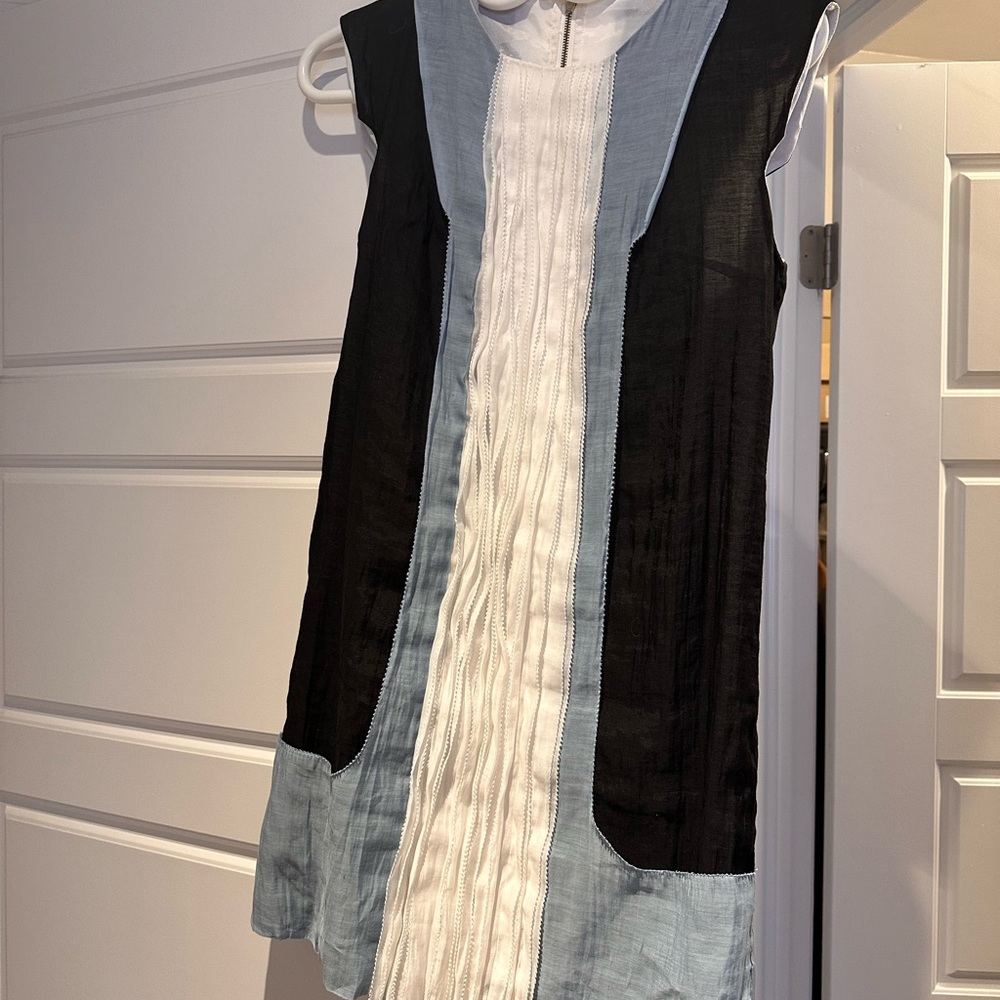 Stylish Dress in Black, White, and Blue